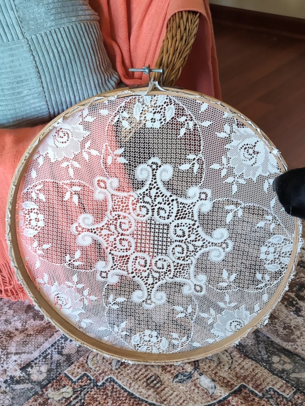 Handmade White Lace Embroidery Hoop Wall Art - Picture 4 of 7
